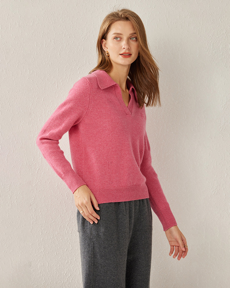Women's Polo Collar Cashmere Sweater - DAISYSILK