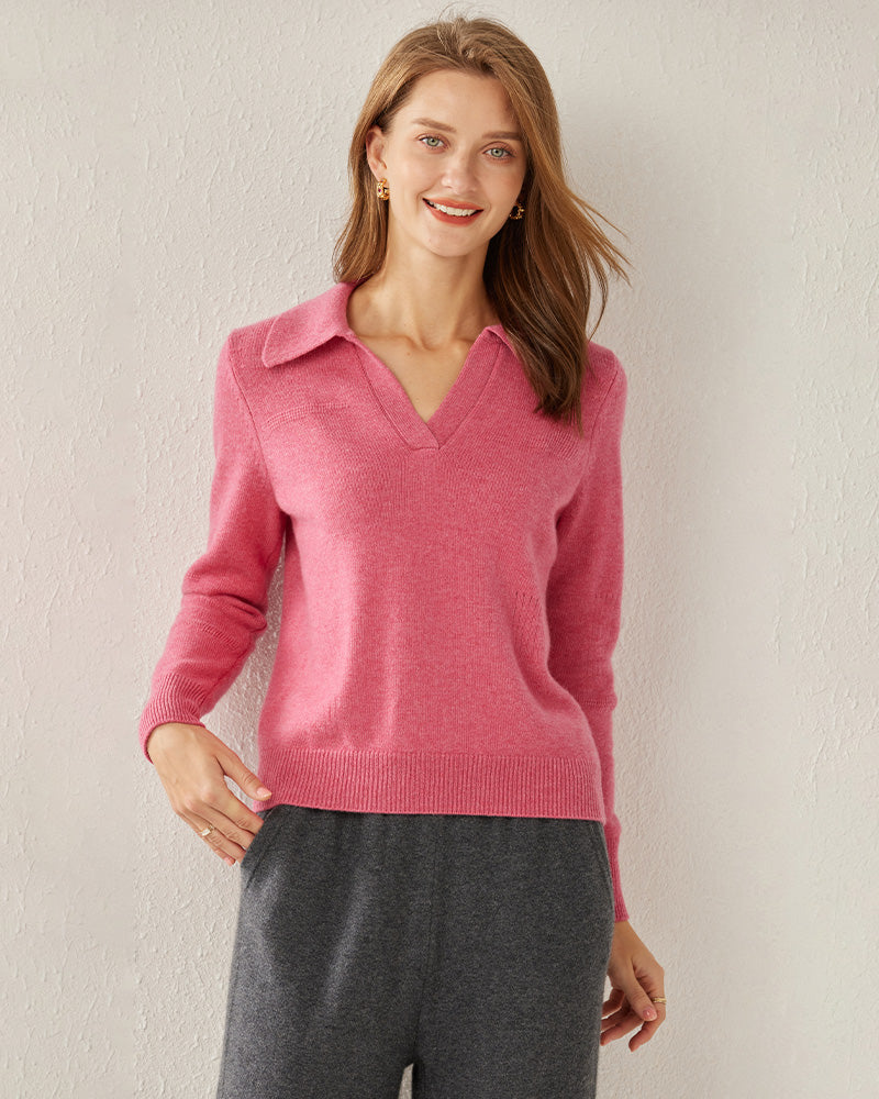 Women's Polo Collar Cashmere Sweater - DAISYSILK
