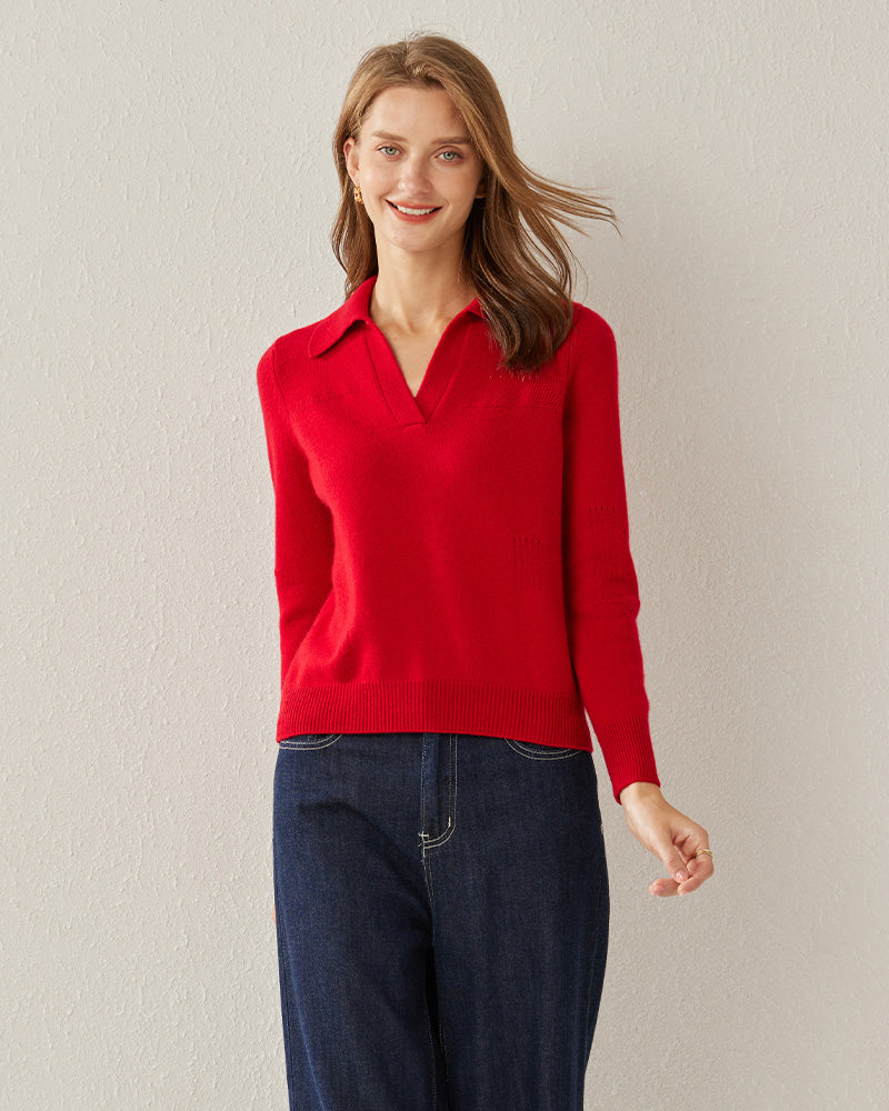Women's Polo Collar Cashmere Sweater - DAISYSILK