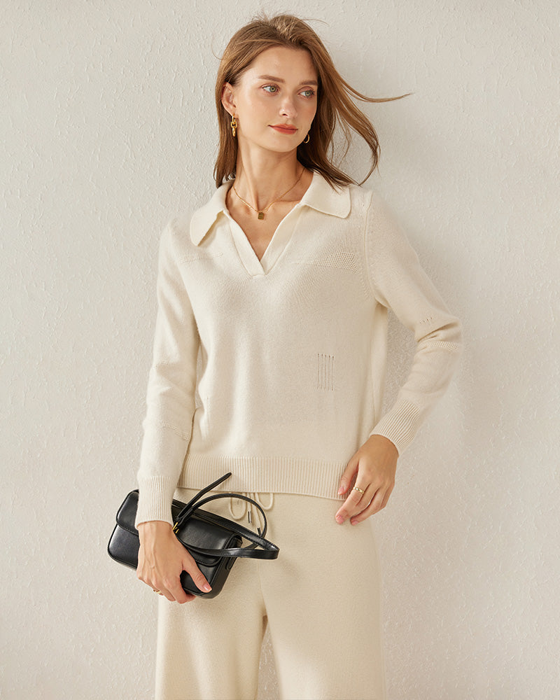 Women's Polo Collar Cashmere Sweater - DAISYSILK