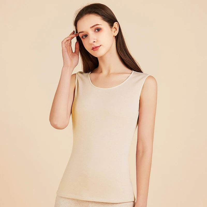 Women's Silk Velvet Thermal Vest, Beige