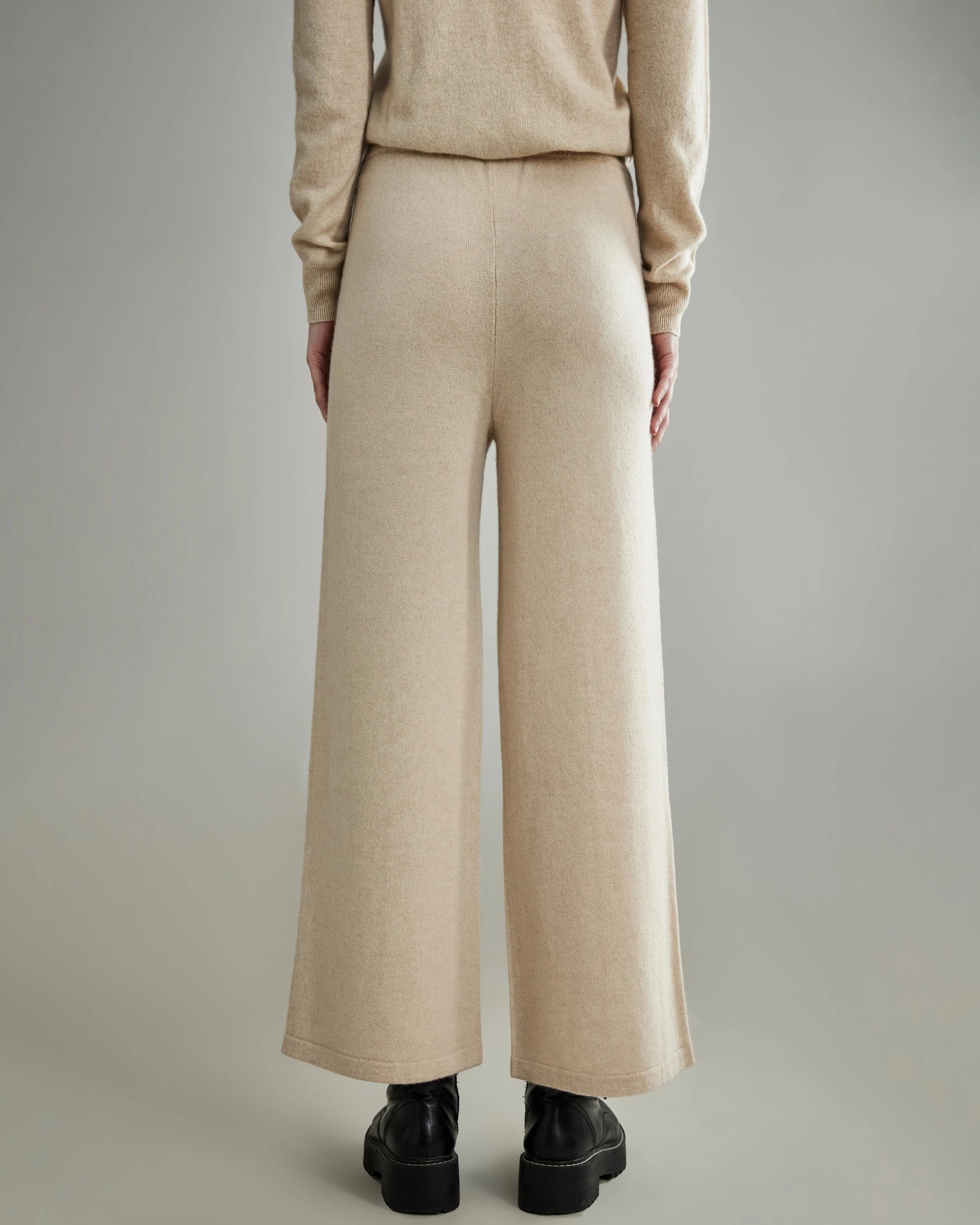 Women's Wide-Leg Cashmere Pants, Beige