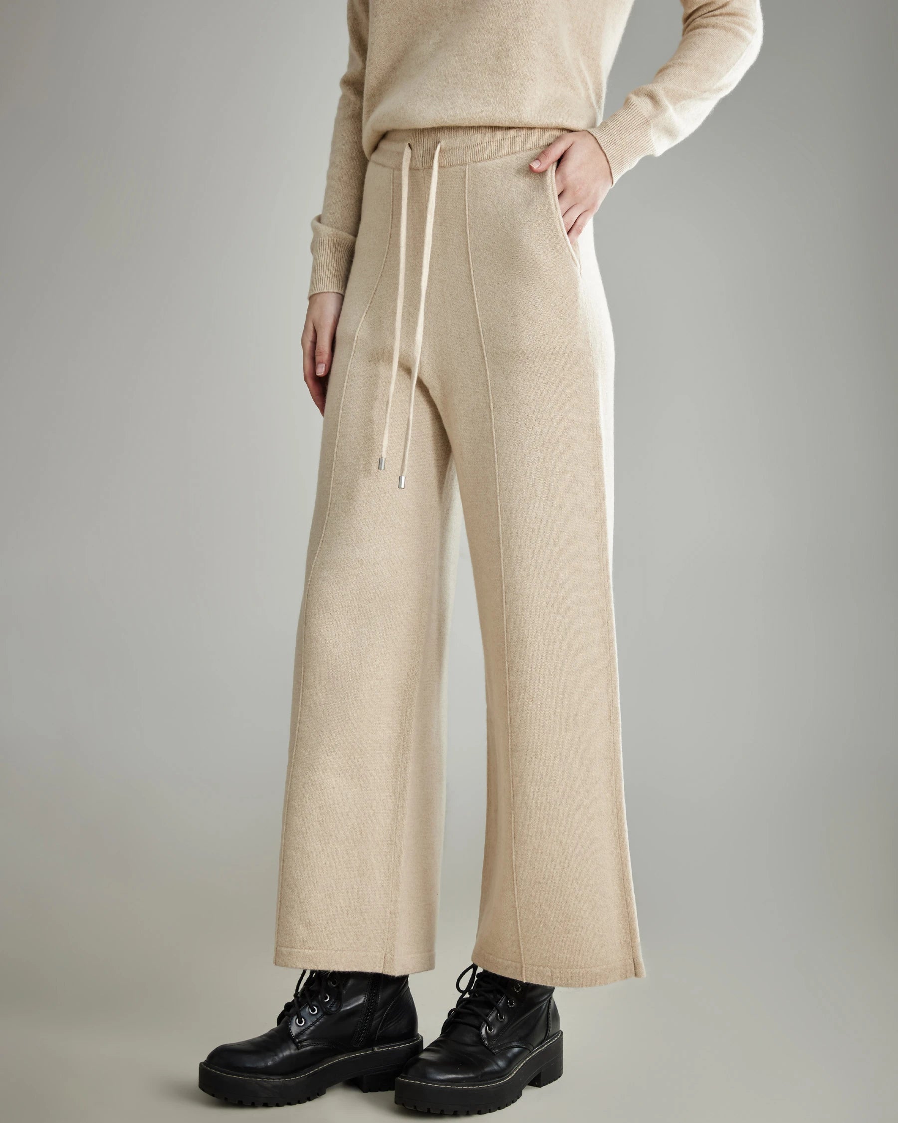 Women's Wide-Leg Cashmere Pants, Beige
