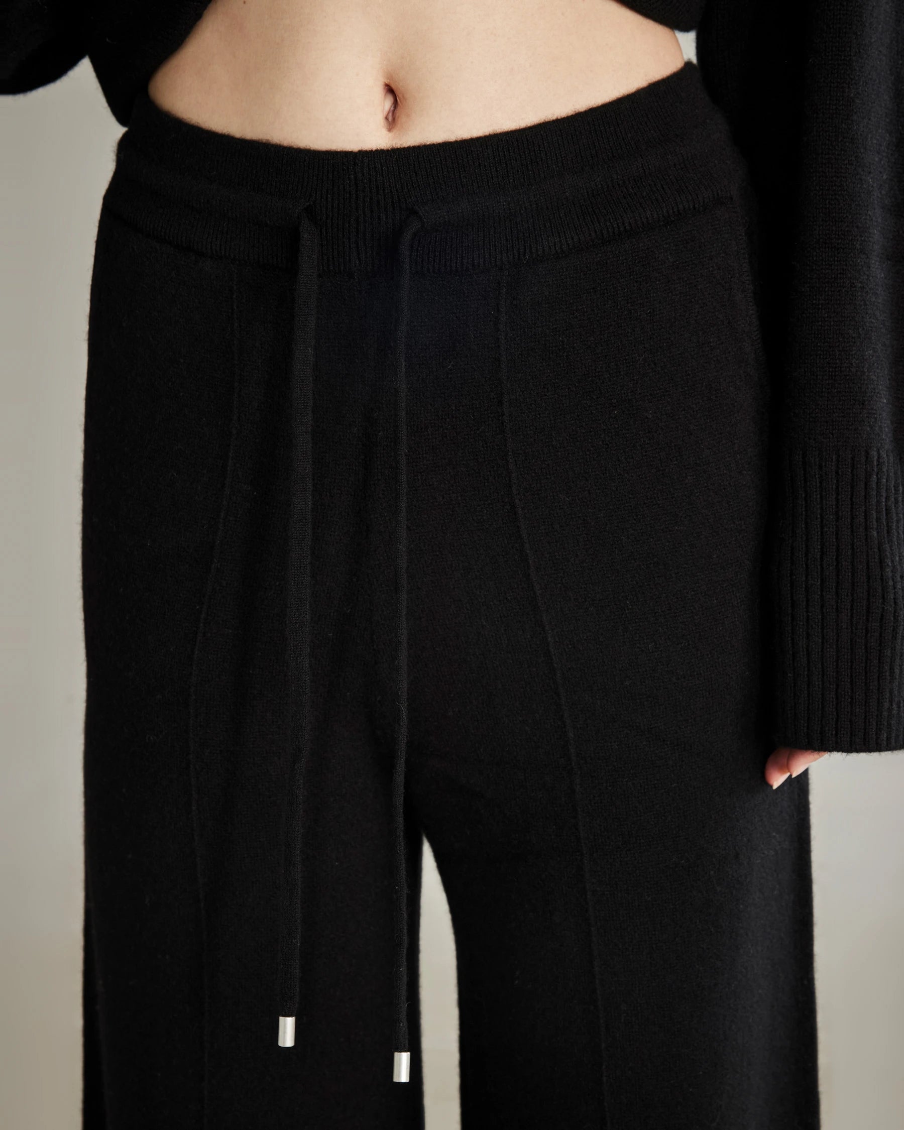 Women's Wide-Leg Cashmere Pants, Black