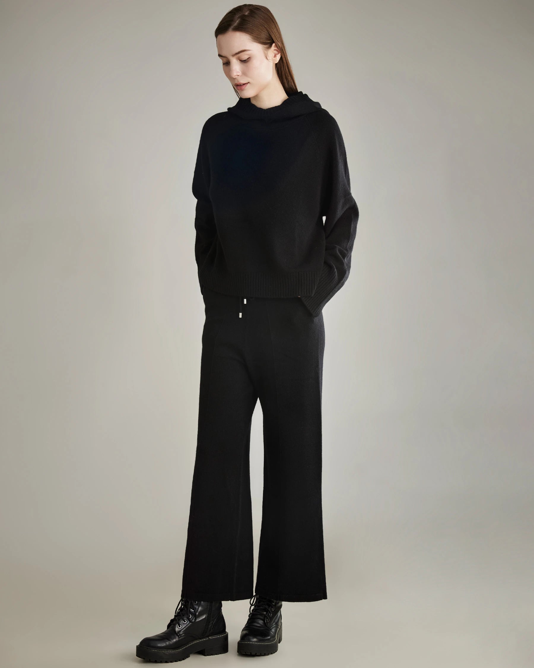 Women's Wide-Leg Cashmere Pants, Black
