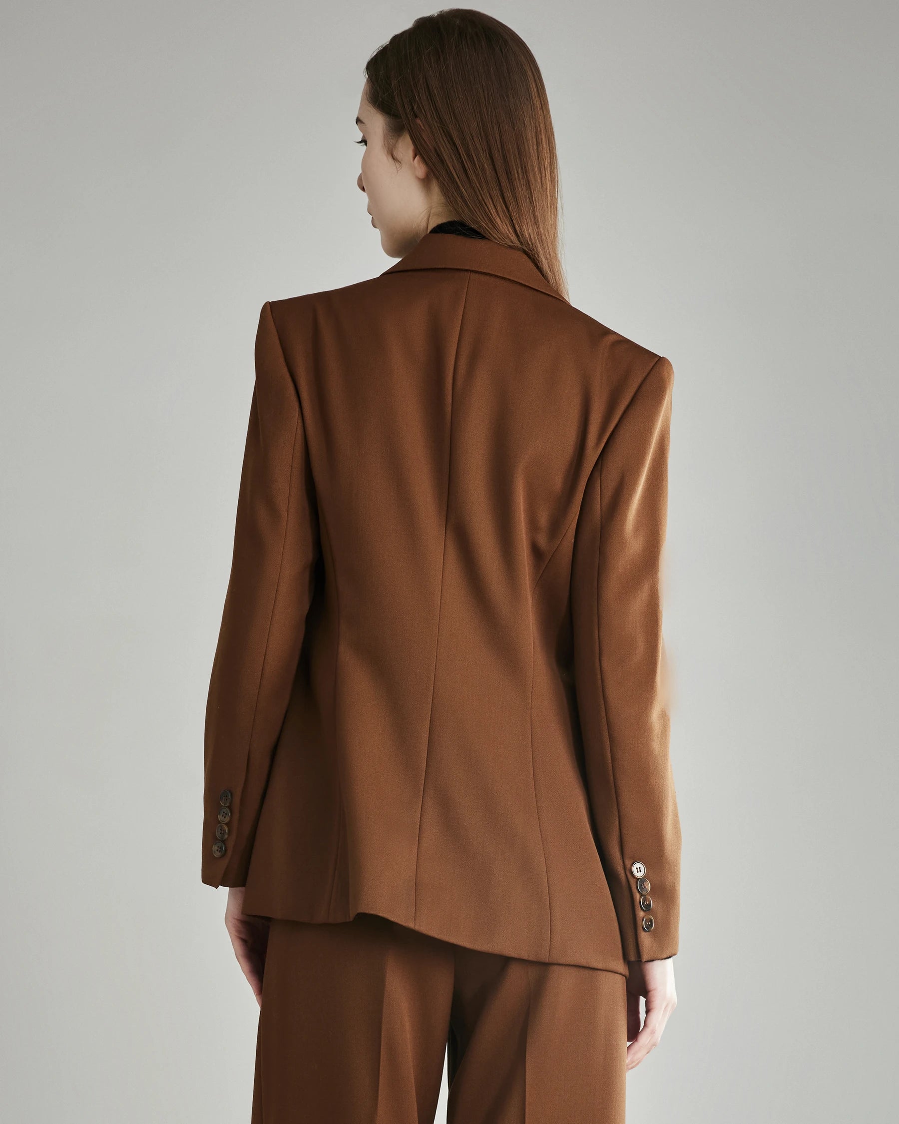 Women's Wool Blazer with Single Button, Caramel