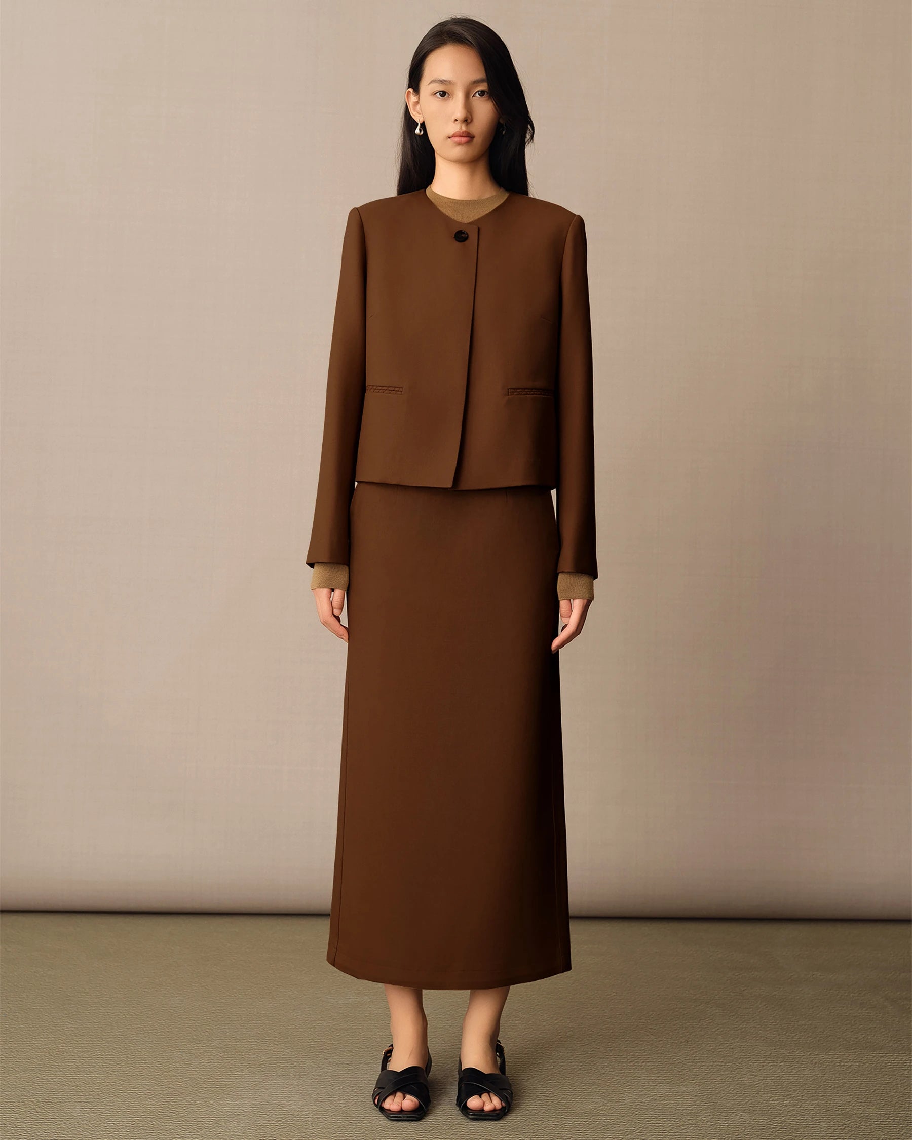 Women's Wool Fitted Blazer, Caramel