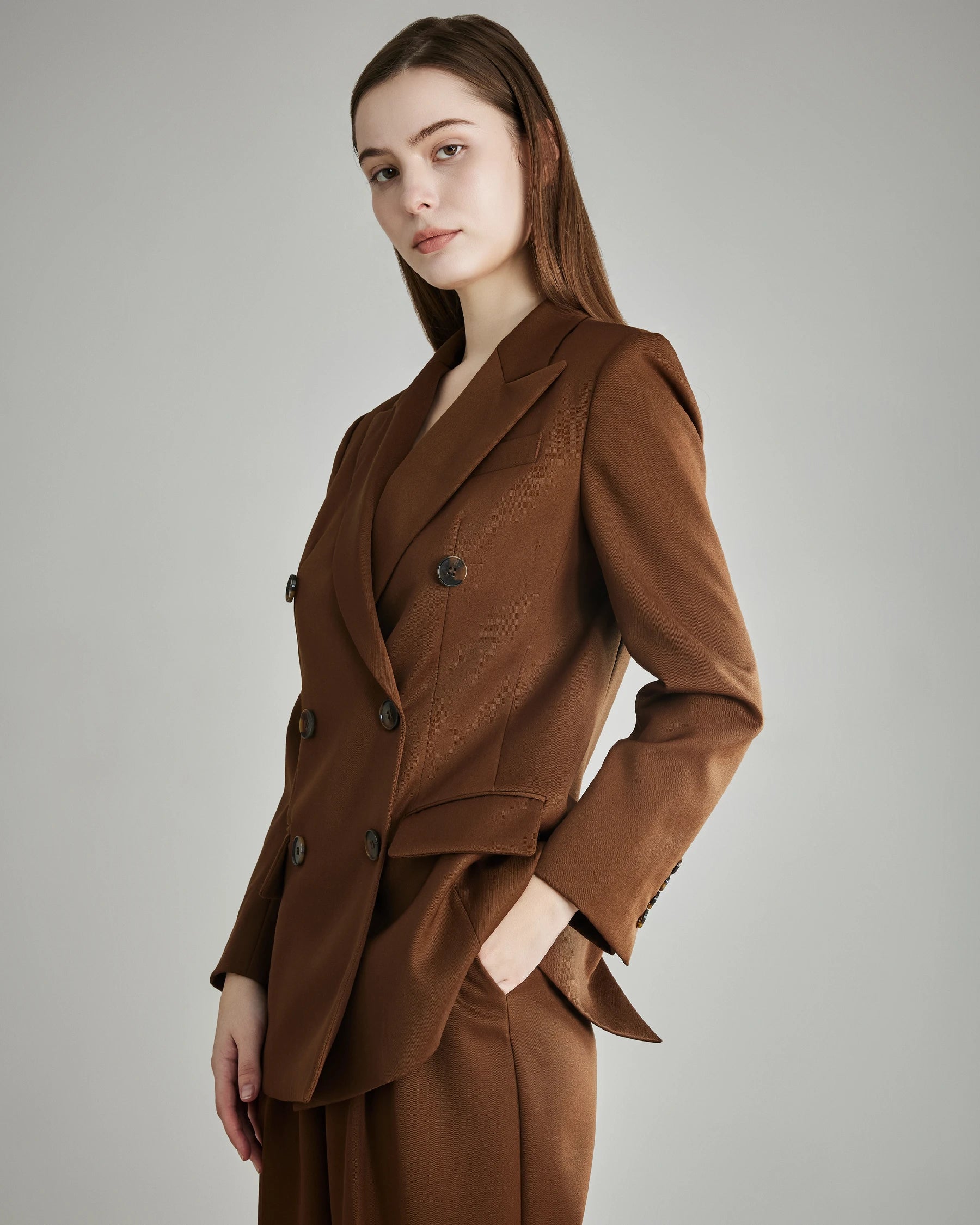 Women's Wool Double-Breasted Blazer, Caramel