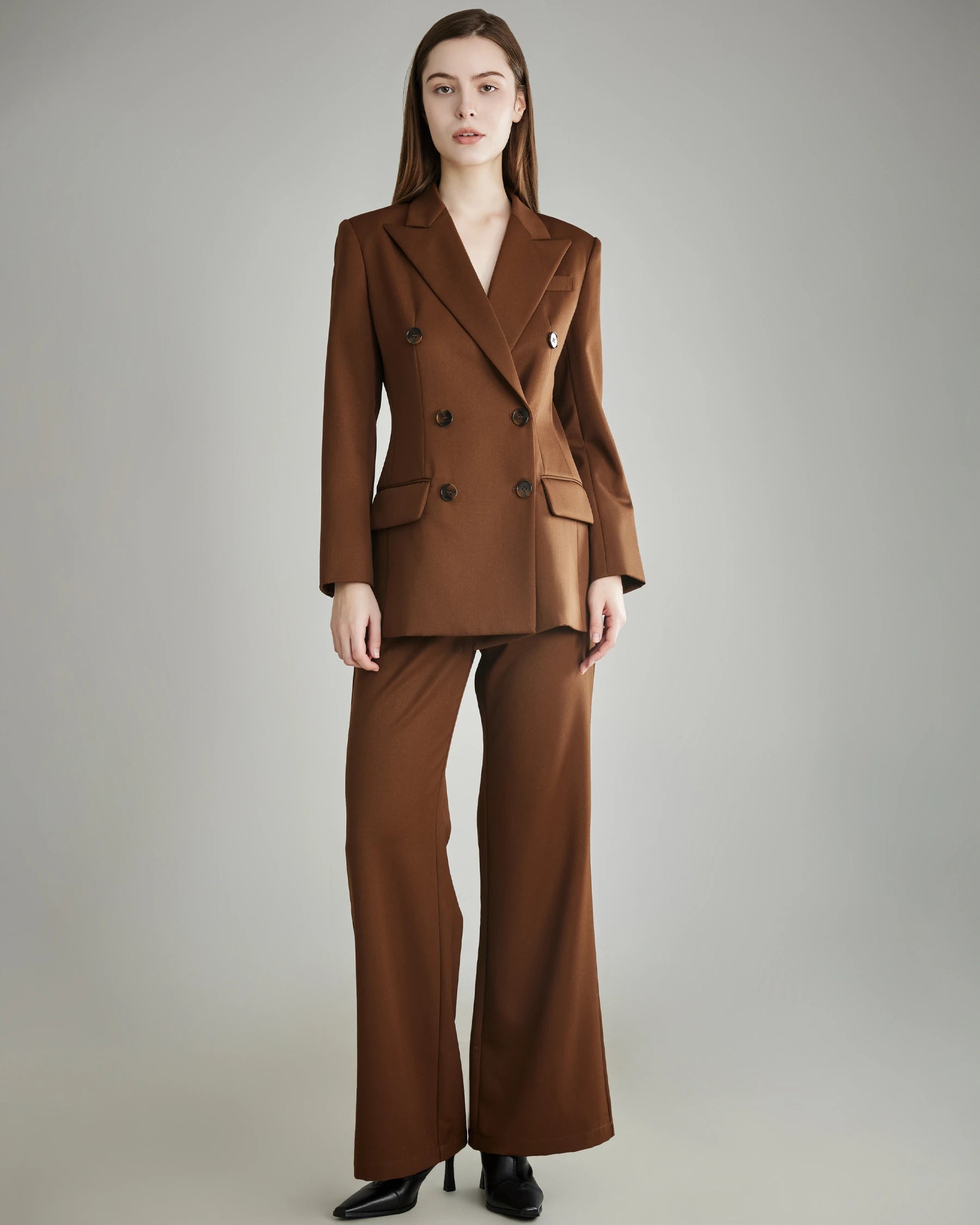 Women's Wool Double-Breasted Blazer, Caramel