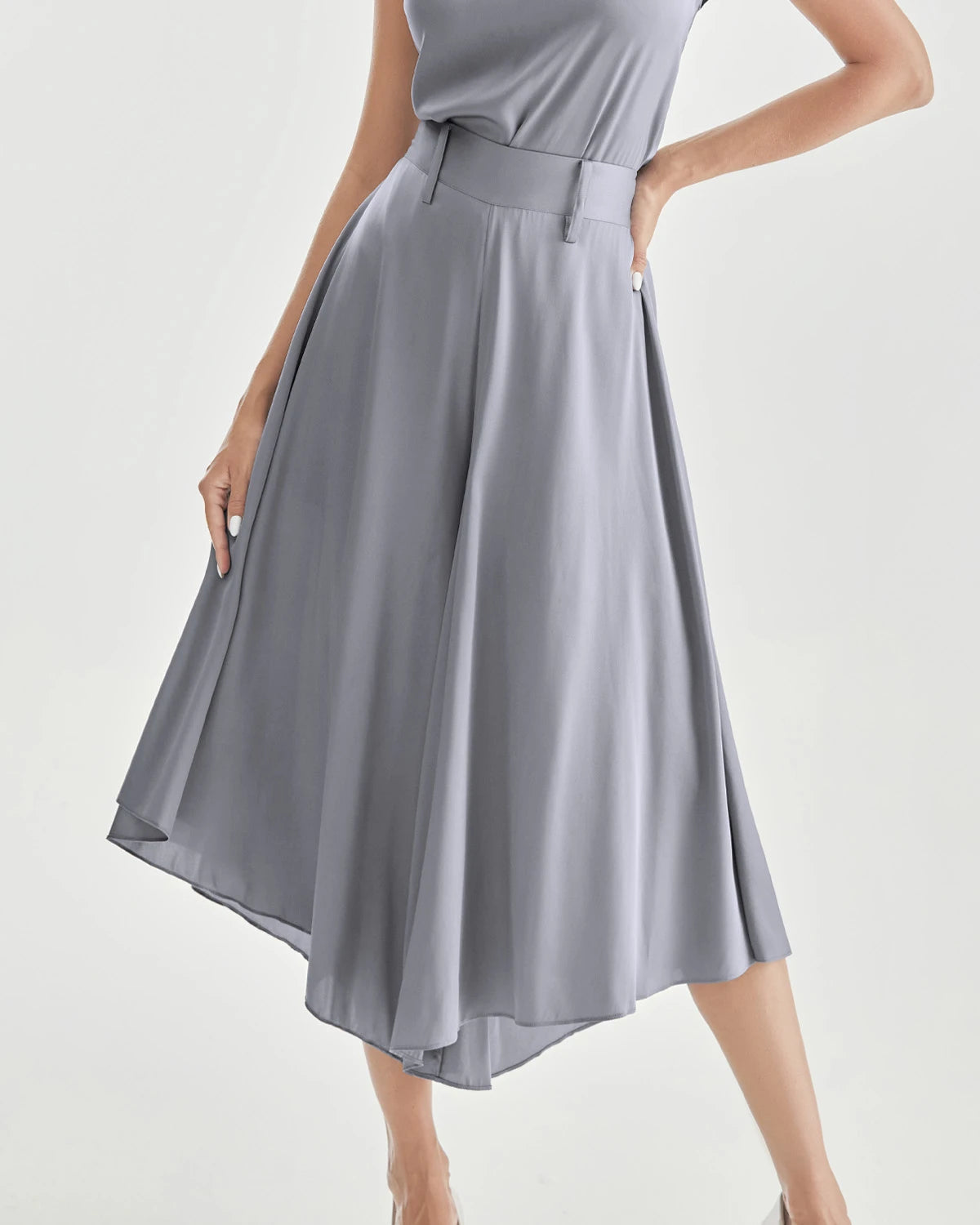 High Waist Silk Women Pants Wide Leg Pants, Grey