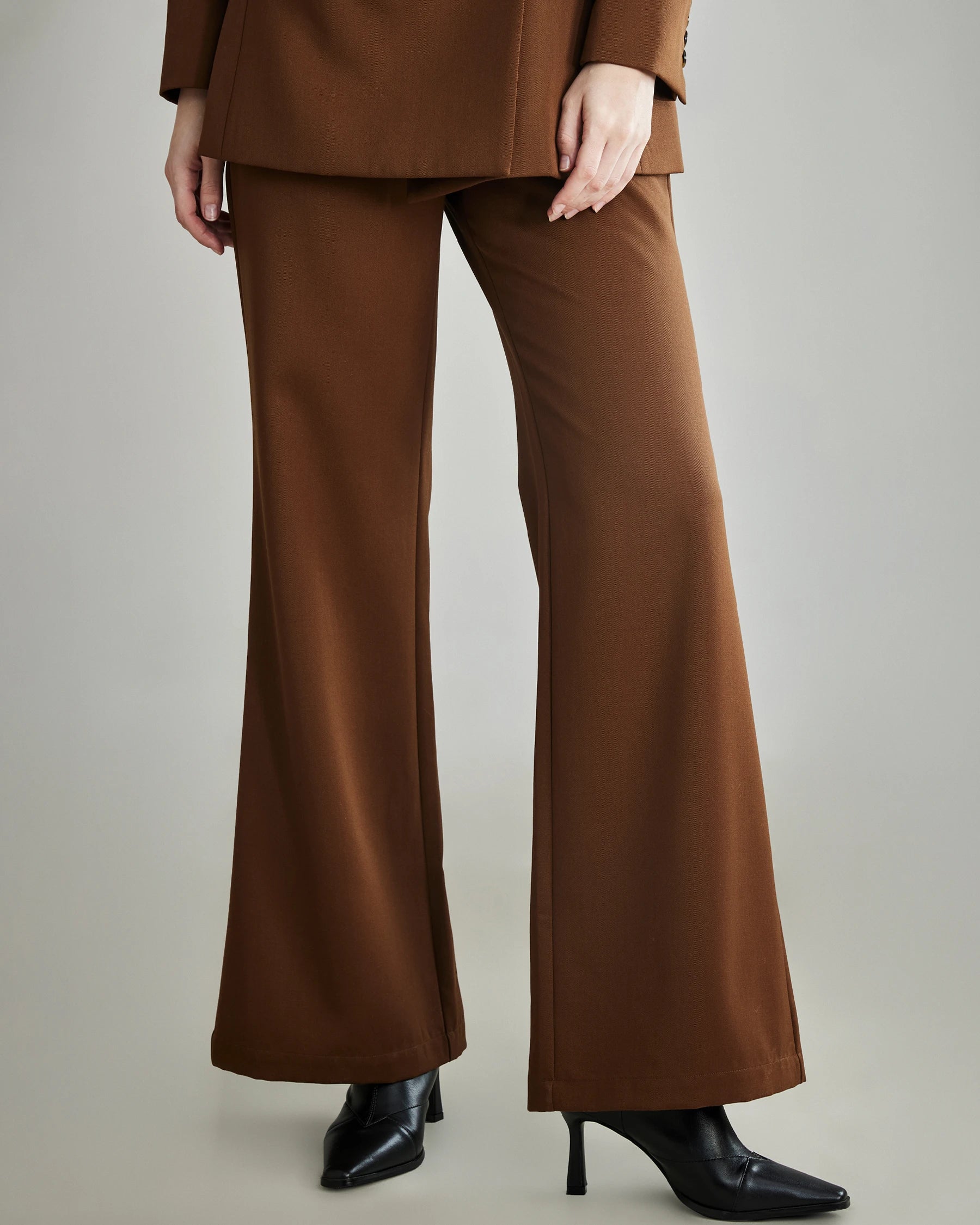 Wool Flared Suit Trousers for Women, Caramel