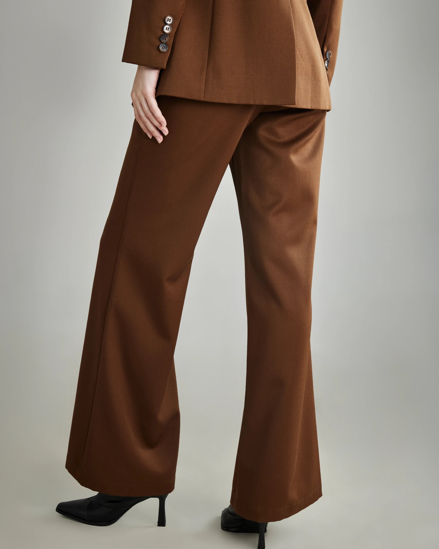 Wool Flared Suit Trousers for Women, Caramel