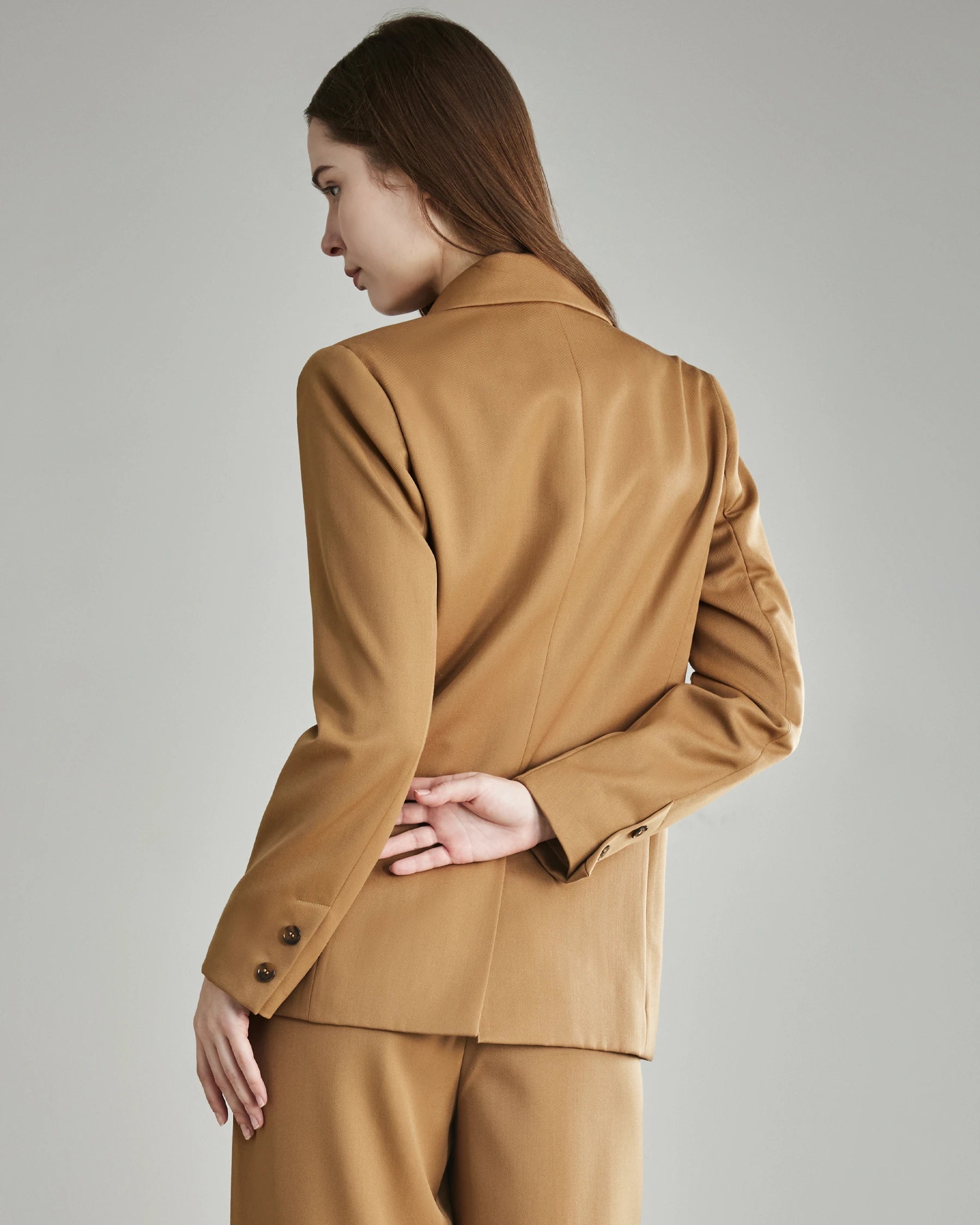 Wool Peak Lapel Blazer for Women, Camel
