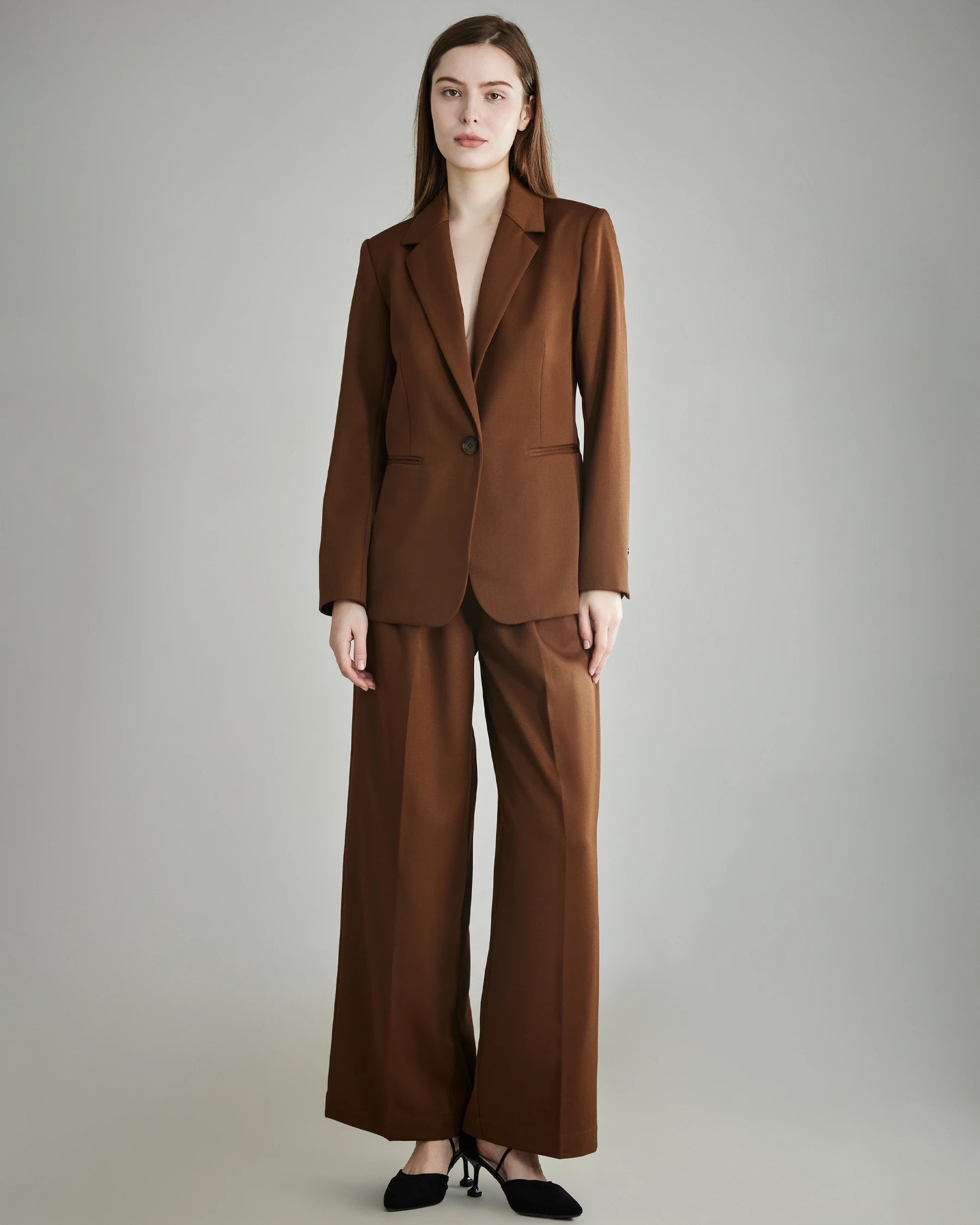 Wool Peak Lapel Blazer for Women, Caramel