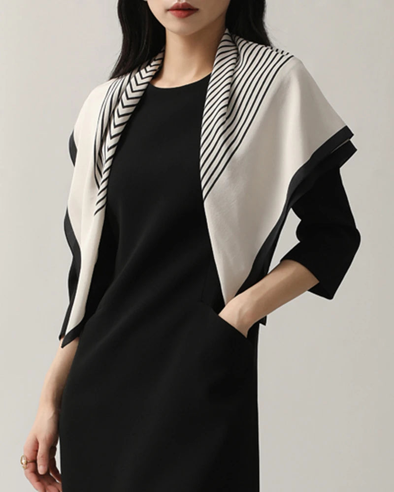 Classic Silk Striped Scarf, Black and White