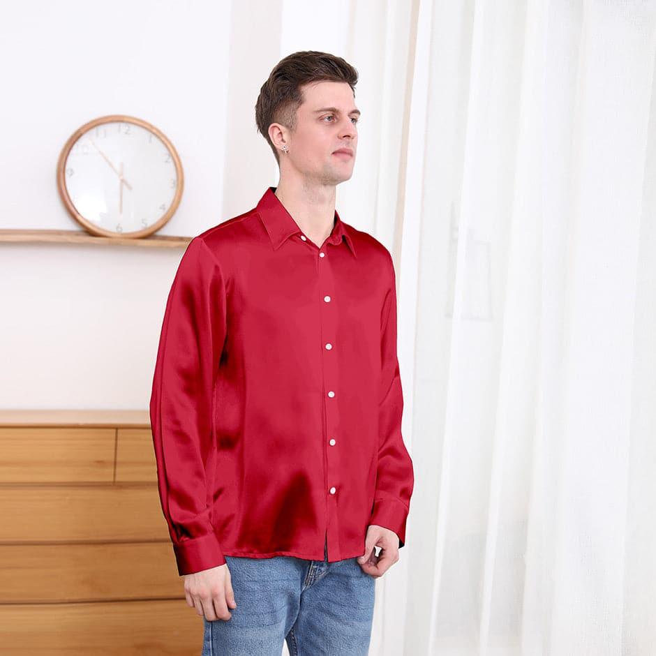 Classic Collar Silk Long Shirt For Men - DAISYSILK