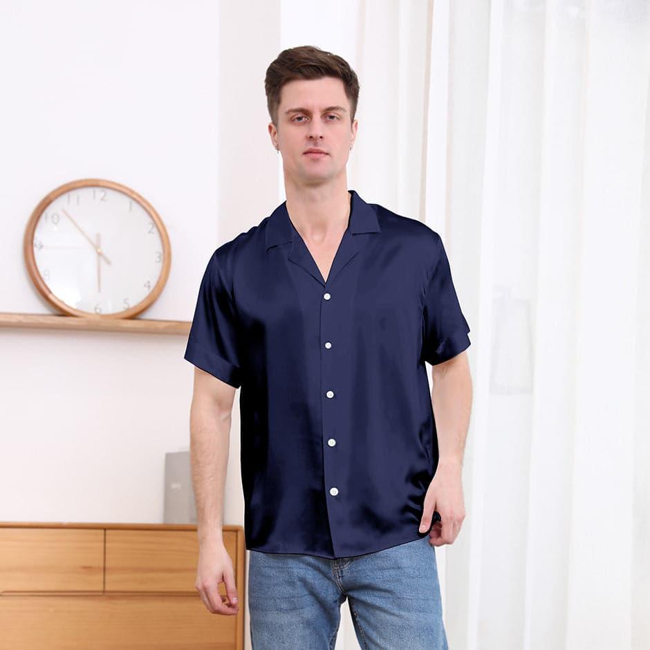 Gentle Lapel Collar Silk Short Shirt Blouse For Men - DAISYSILK