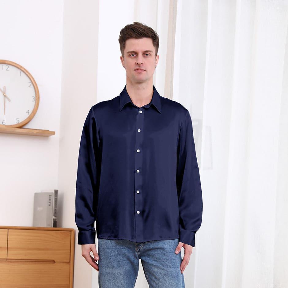 Classic Collar Silk Long Shirt For Men - DAISYSILK