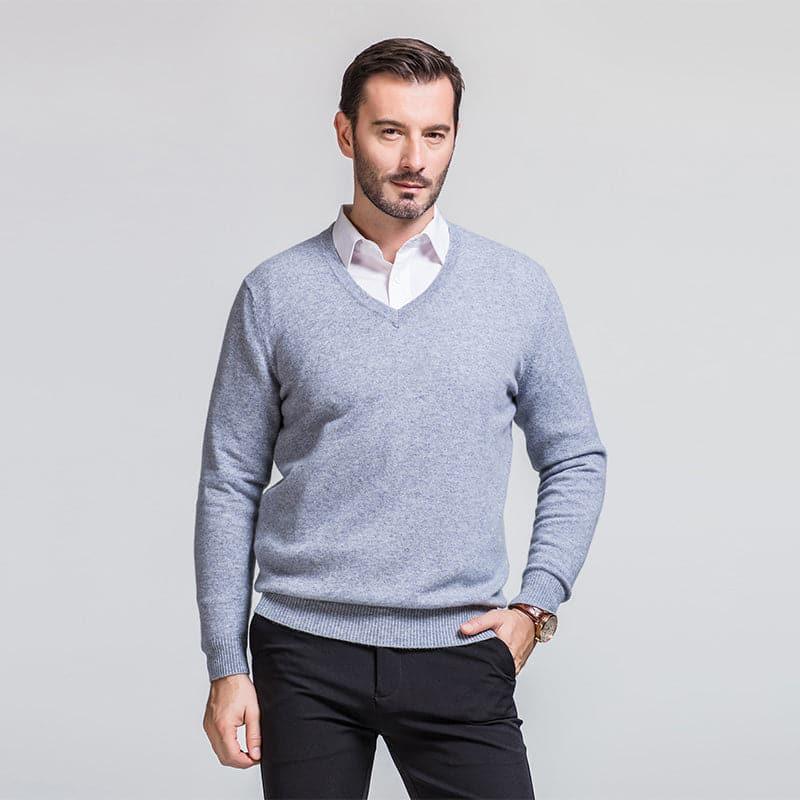 Men's V Neck Cashmere Sweater - DAISYSILK