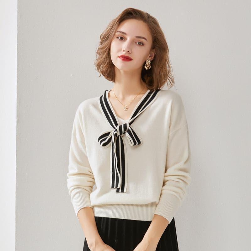 Elegant Ribbon Cashmere Sweater - DAISYSILK