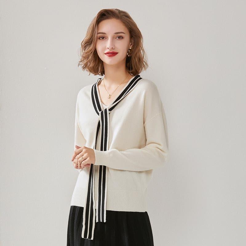 Elegant Ribbon Cashmere Sweater - DAISYSILK