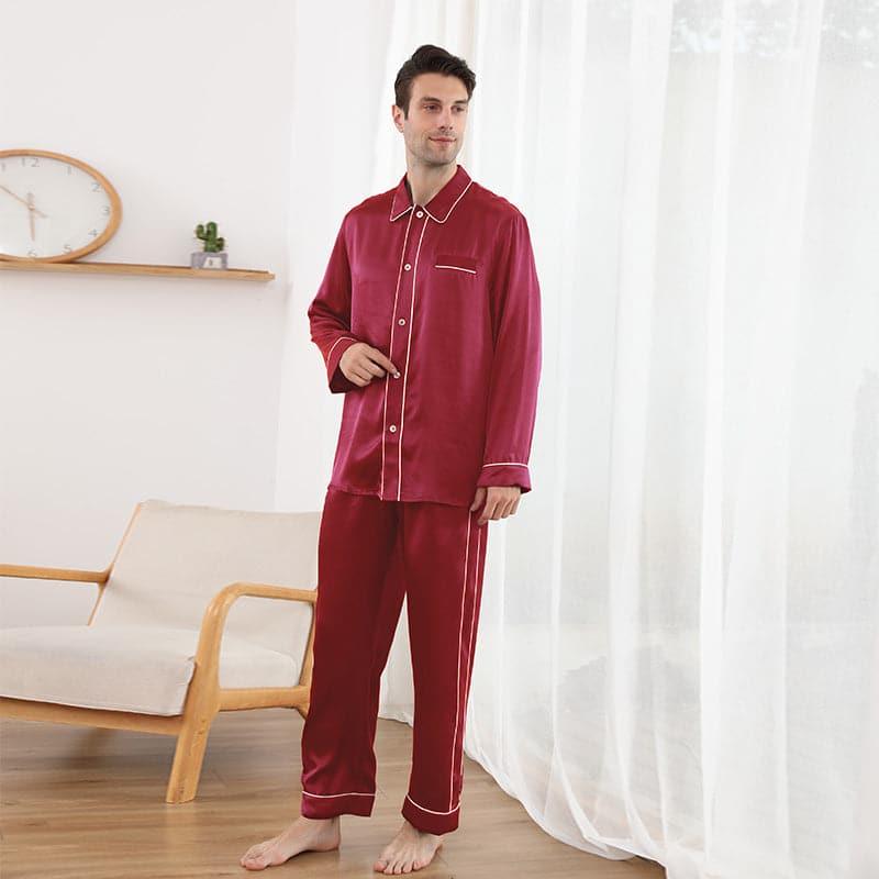 Double Piping Silk Pajamas Set For Men - DAISYSILK