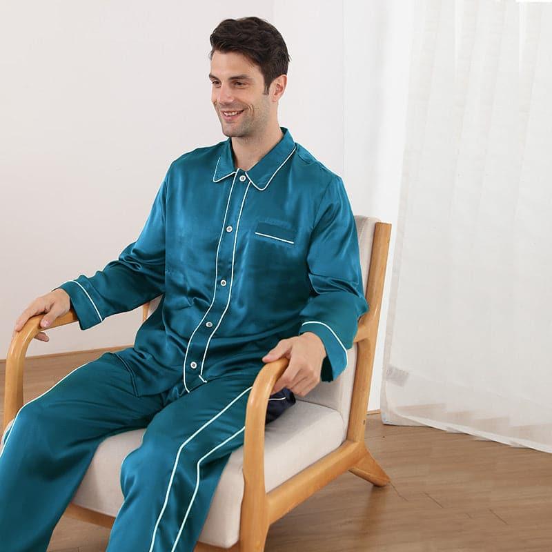 Double Piping Silk Pajamas Set For Men - DAISYSILK