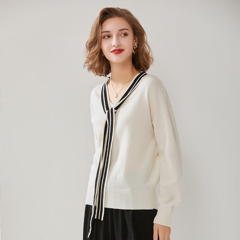 Elegant Ribbon Cashmere Sweater - DAISYSILK