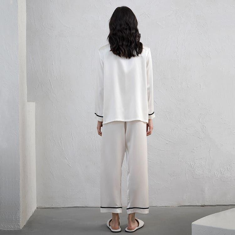 Women's Silk Pajama Set with Contrast Piping - DAISYSILK