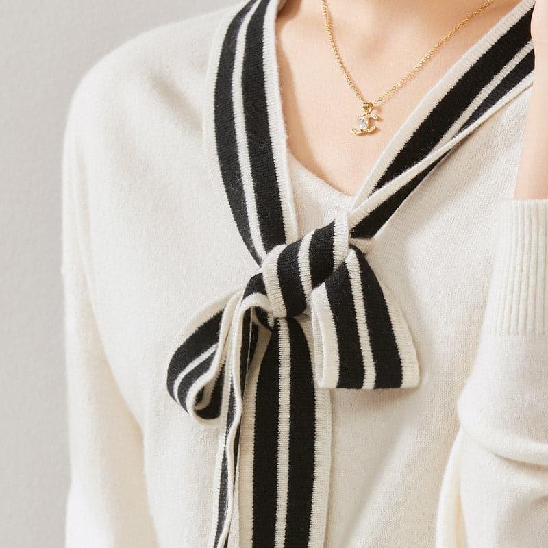 Elegant Ribbon Cashmere Sweater - DAISYSILK