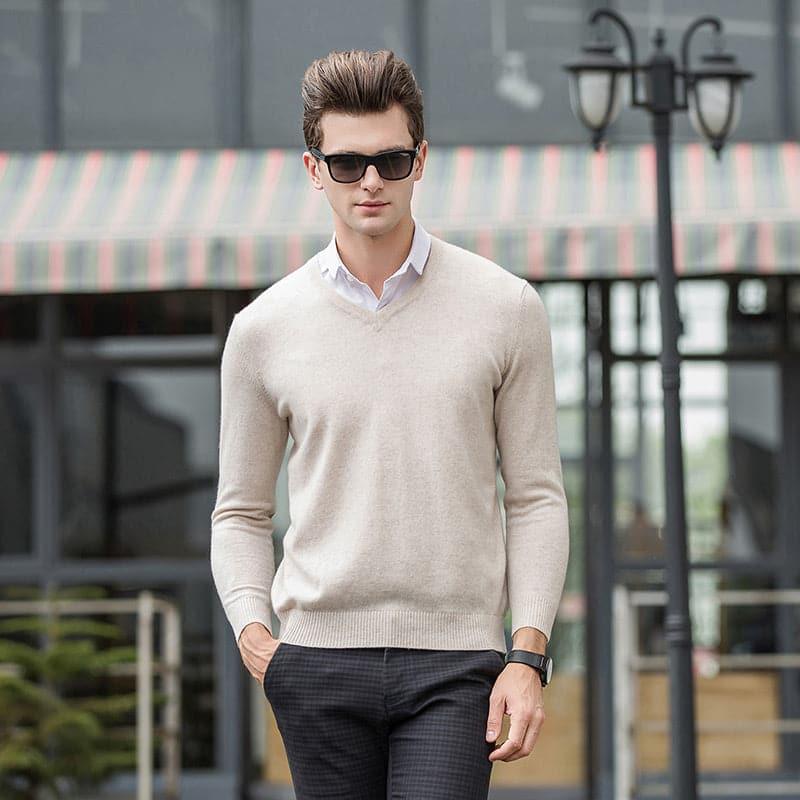 Men's V Neck Cashmere Sweater - DAISYSILK