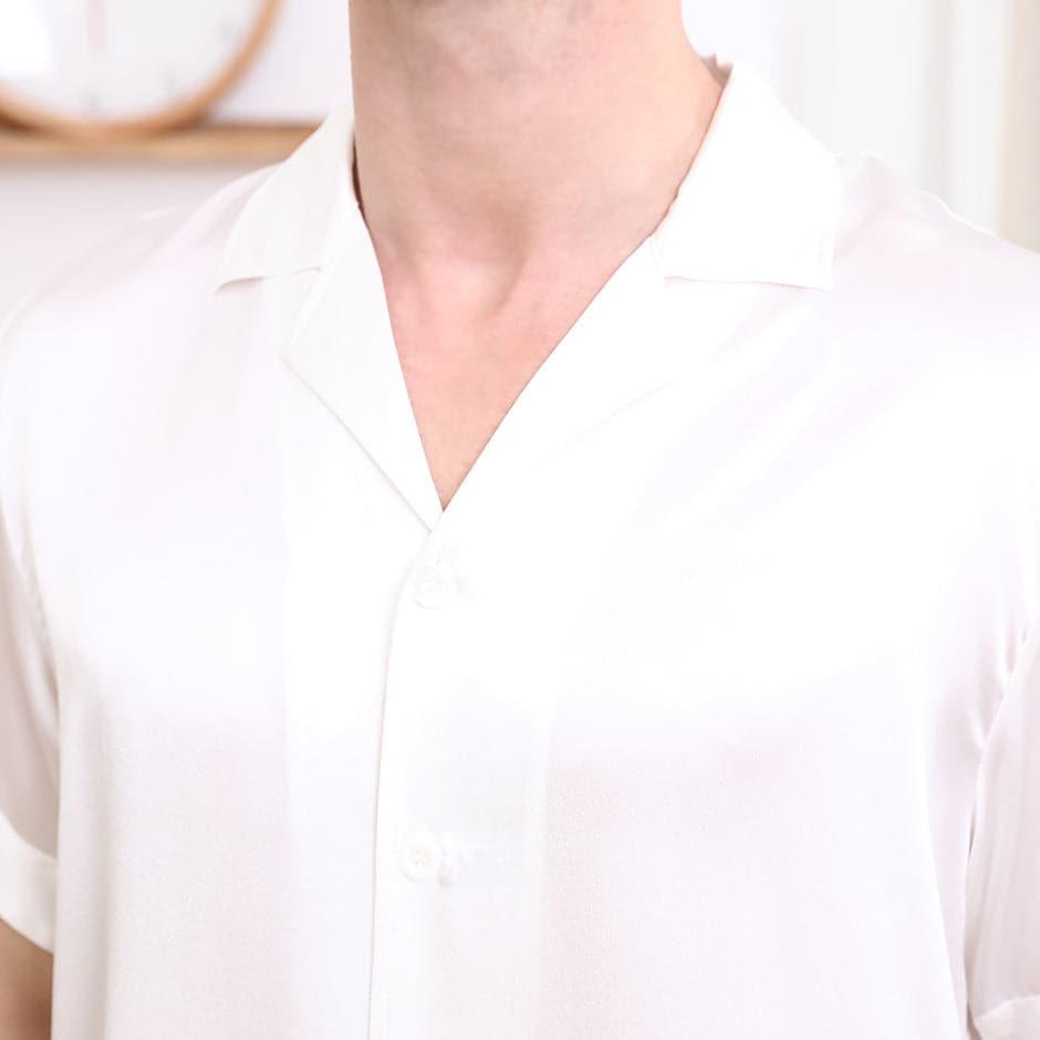 Gentle Lapel Collar Silk Short Shirt Blouse For Men - DAISYSILK