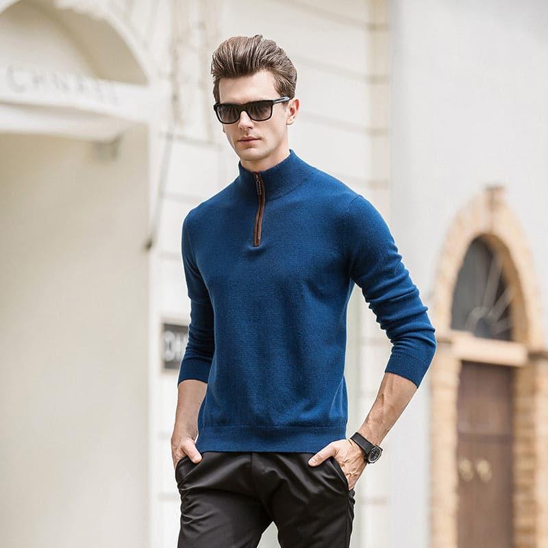 Men's Cashmere Quarter Zip Pullover - DAISYSILK