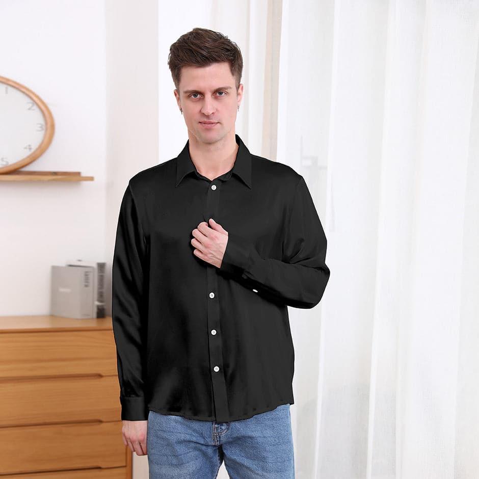 Classic Collar Silk Long Shirt For Men - DAISYSILK