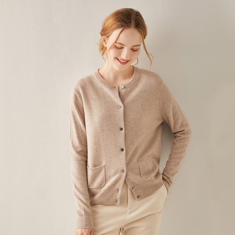Crewneck Pure Cashmere Cardigan - DAISYSILK