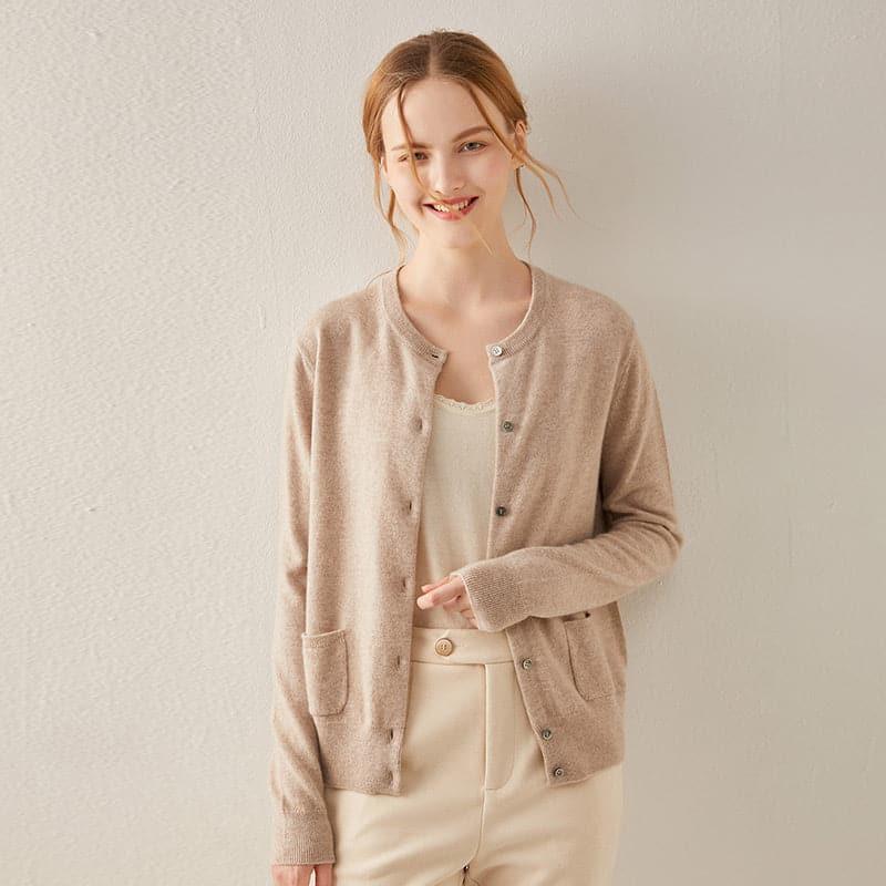 Crewneck Pure Cashmere Cardigan - DAISYSILK