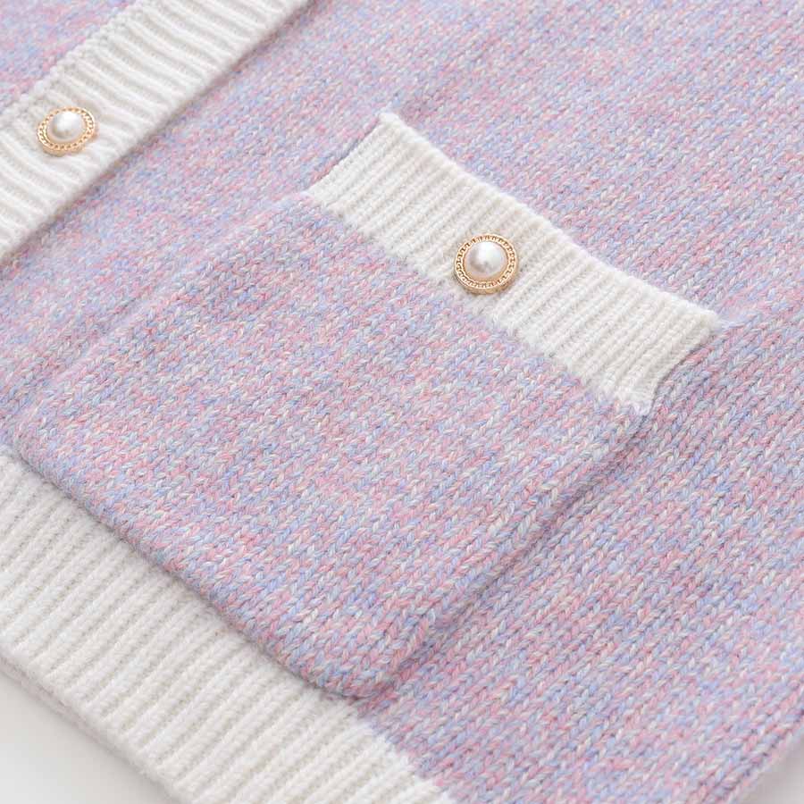 Lilac Cashmere Cardigan with Pearl Button, Lilac and White