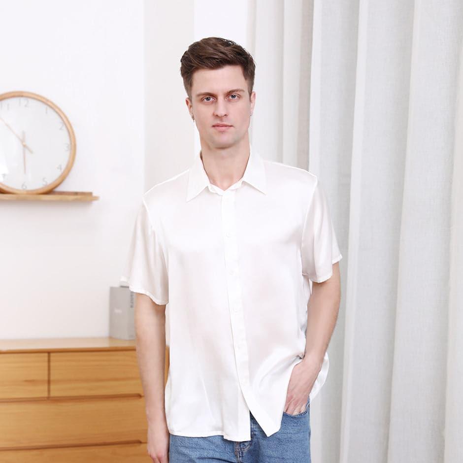 Men's Basic Silk Shirt Short Sleeve - DAISYSILK