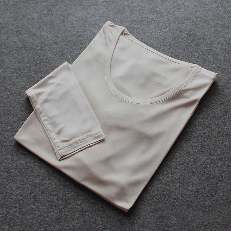 Mulberry Silk Long Thermal Underwear Set for Women Beige