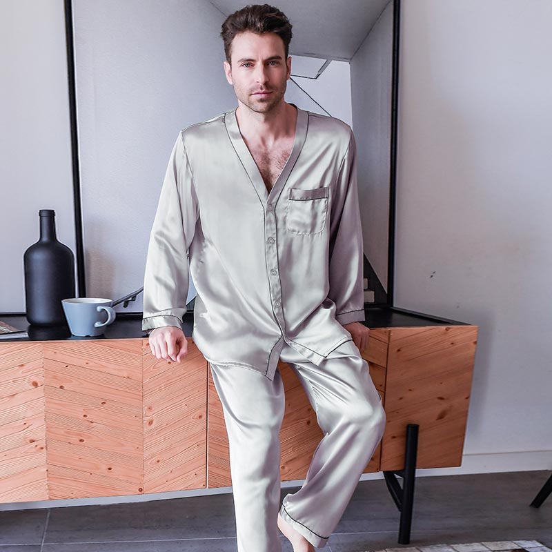 Pure Silk Men's V Neck Pajama Set - DAISYSILK