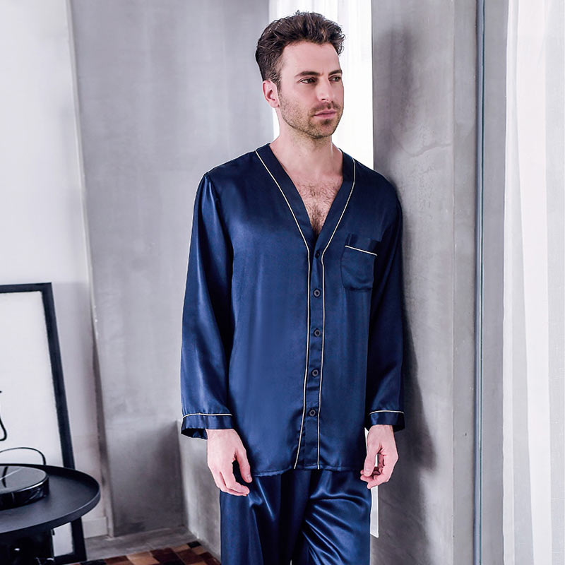 Pure Silk Men's V Neck Pajama Set - DAISYSILK