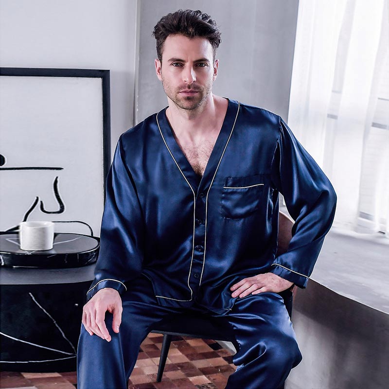 Pure Silk Men's V Neck Pajama Set - DAISYSILK