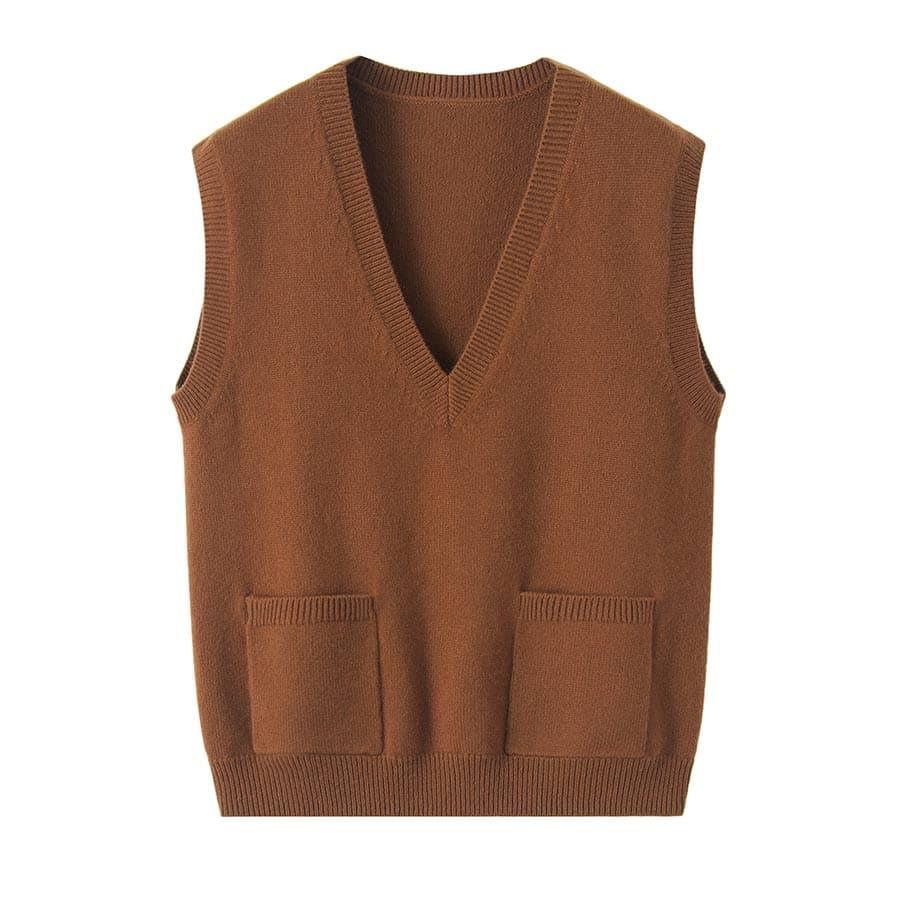 Pure Cashmere Sleeveless V-Neck Sweater Waistcoat - DAISYSILK