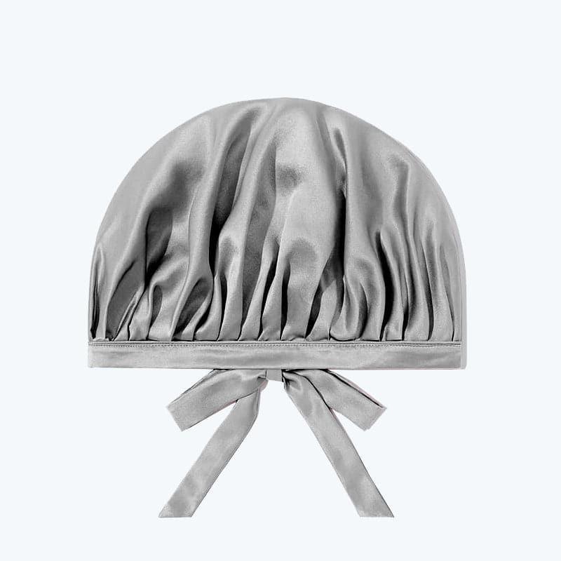 Silk Hair Care Sleep Cap With Bow Knot, Grey