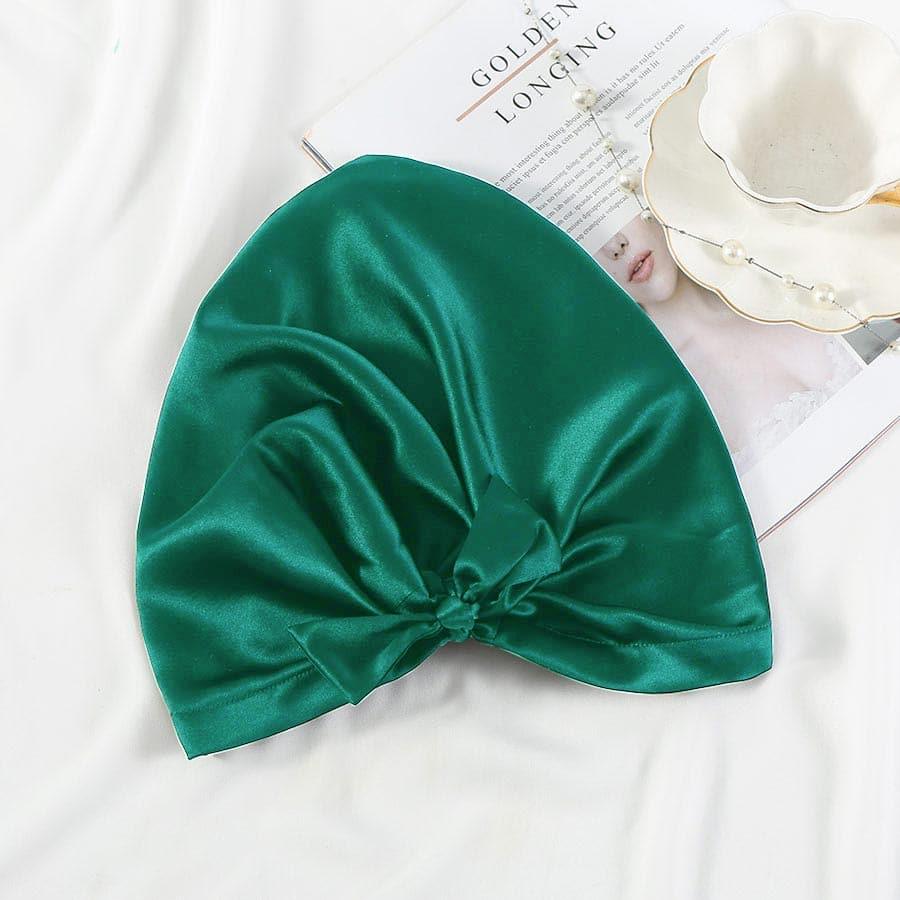 Silk Night Sleeping Cap with Ribbons Dark Green