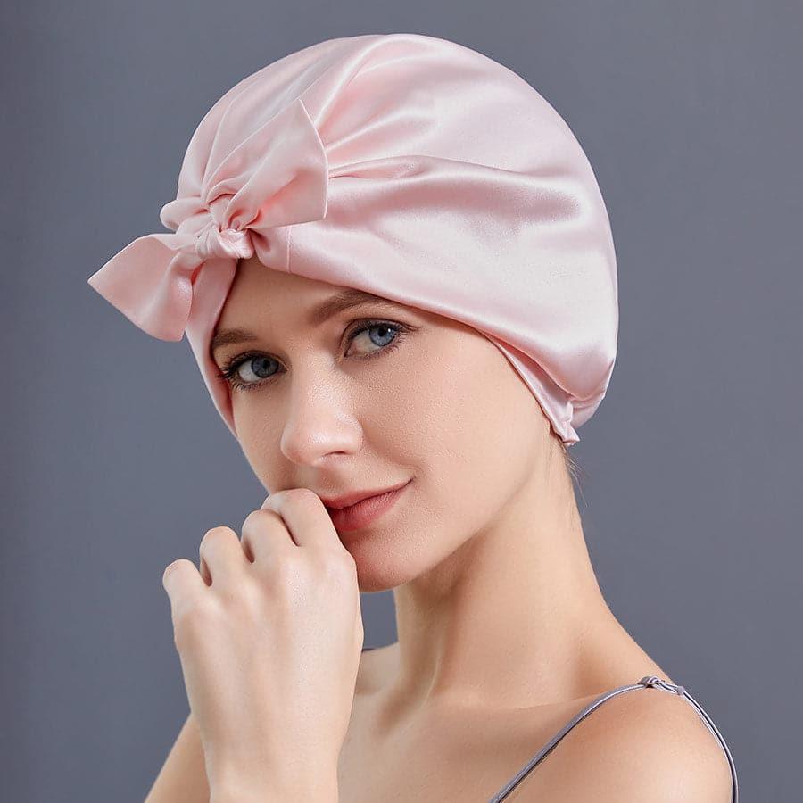 Silk Night Sleeping Cap with Ribbons Pink