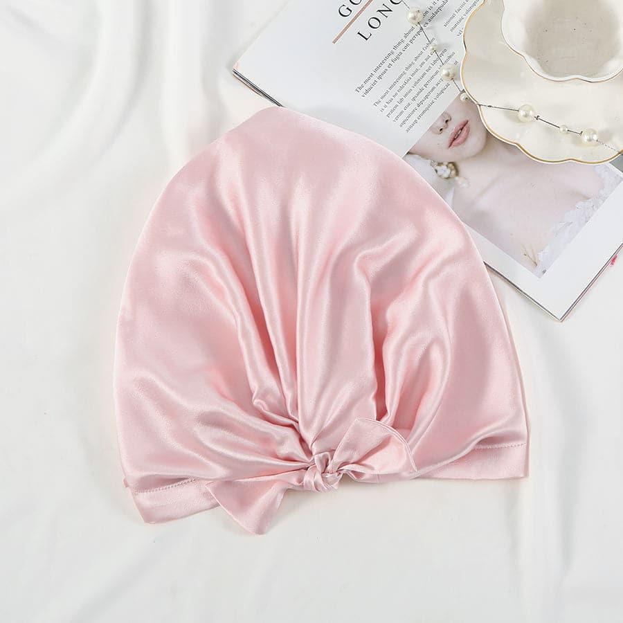 Silk Night Sleeping Cap with Ribbons Pink