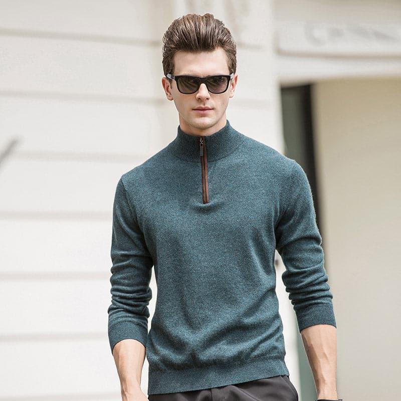 Men's Cashmere Quarter Zip Pullover - DAISYSILK